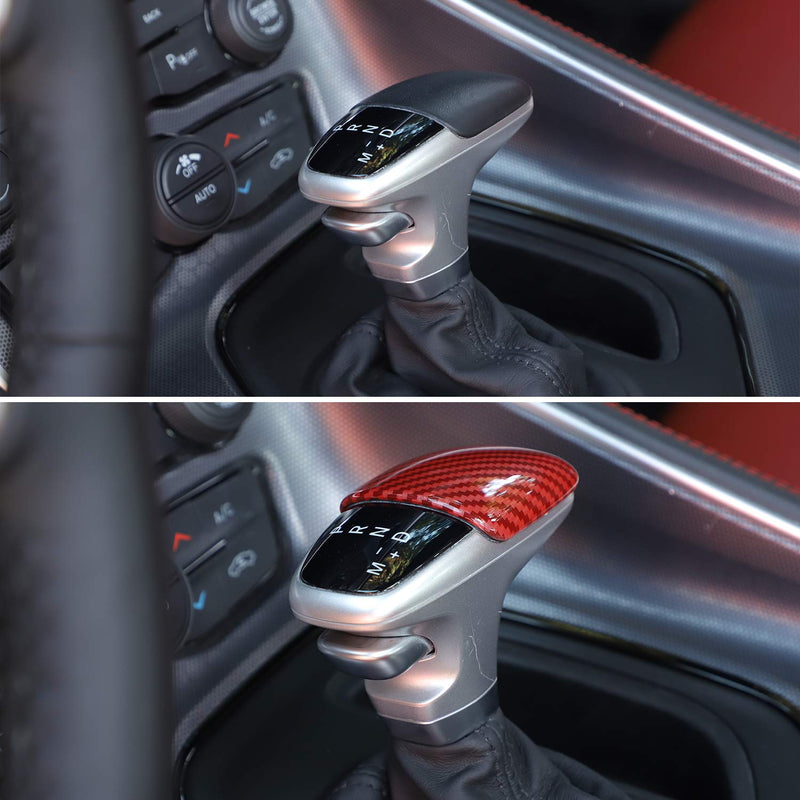  [AUSTRALIA] - Voodonala for Challenger Gear Shift Knob Cover Trim Accessories for Dodge Challenger Charger 2015 up (Red/Black Grain) Red/Black grain