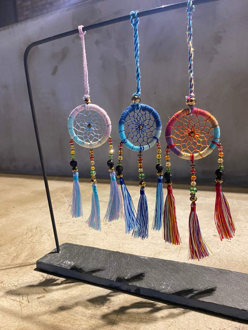  [AUSTRALIA] - Dream Catcher – Handmade Dream Catcher Accessory with Beads – Simple and Colorful Dream Catcher for Bag, Rear Mirror, Keychain – 6.7-inch Dream Catcher with Tassels – Fun and Stylish Accessory (Blue) Blue