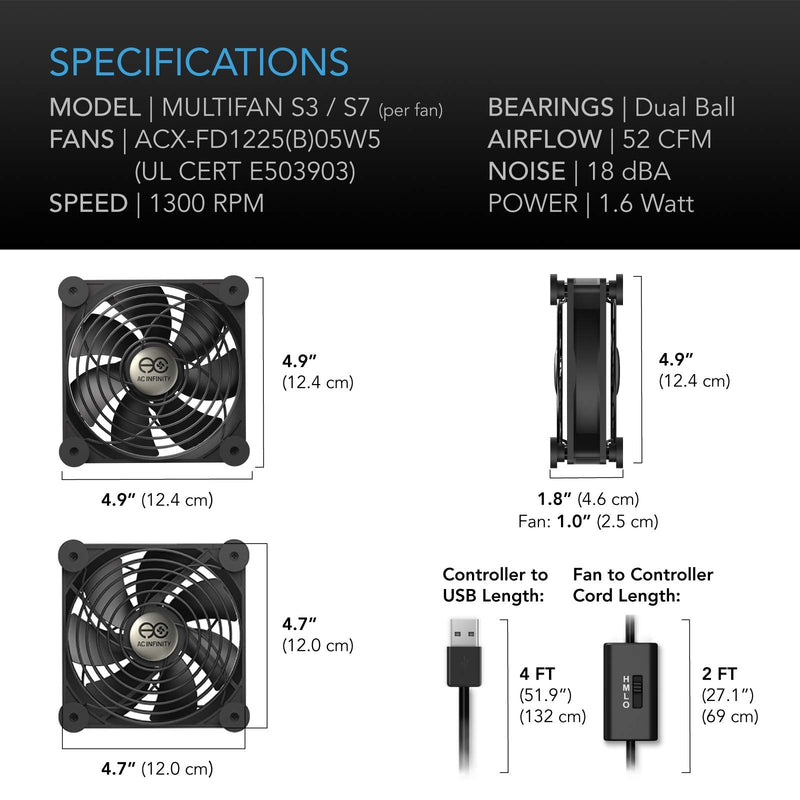  [AUSTRALIA] - AC Infinity MULTIFAN S3, Quiet 120mm USB Fan, UL-Certified for Receiver DVR Playstation Xbox Computer Cabinet Cooling