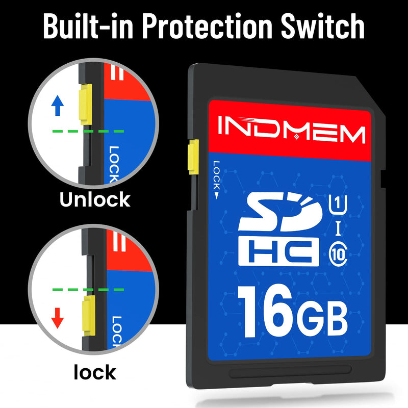  [AUSTRALIA] - INDMEM 16GB SD Card (2 Pack) - SDHC Flash Memory Card UHS-I U1 Class 10 High-Speed Full HD Video Compatible with Digital Point-and-Shoot Cameras, HD Camcorders, DSLR and PC 16GB(2PCS)