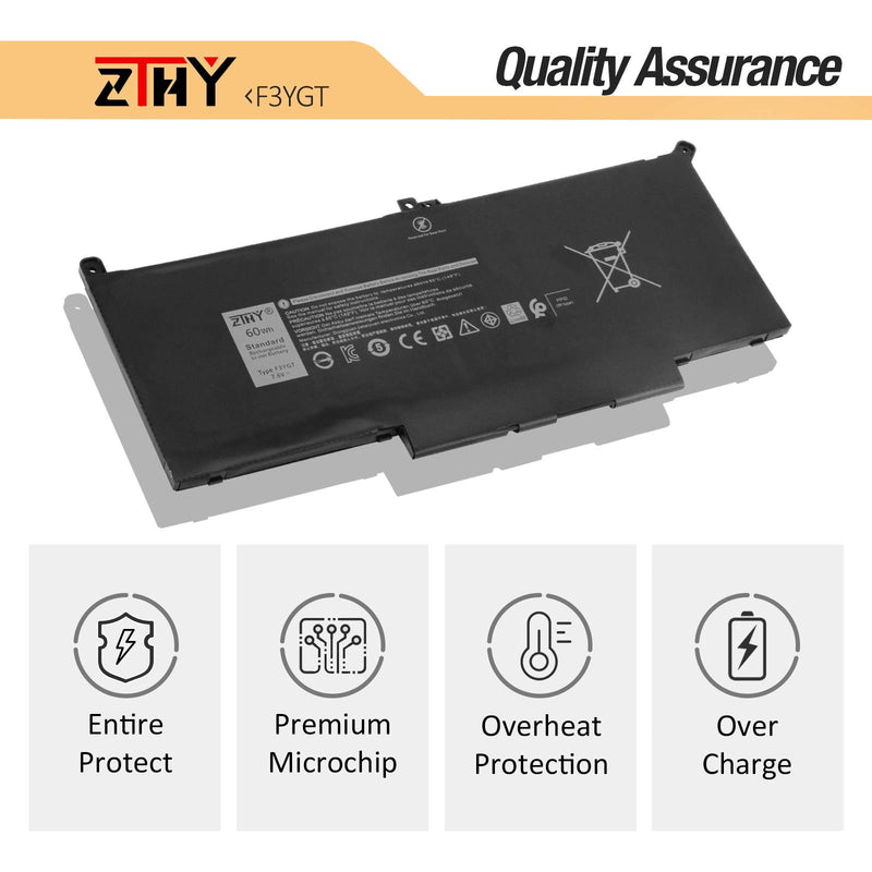  [AUSTRALIA] - ZTHY New 60Wh F3YGT Laptop Battery for Dell Latitude 12 7000 7280 7290/13 7000 7380 7390 P29S002/14 7000 7480 7490 P73G002 Series DM3WC DM6WC 2X39G KG7VF 451-BBYE 453-BBCF 7.6V 4-Cell