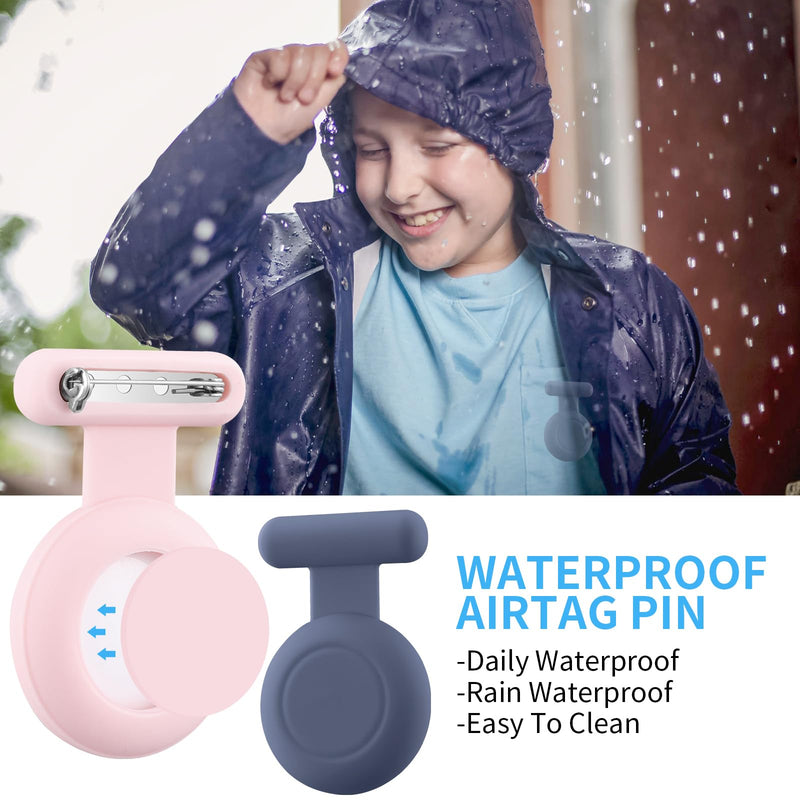  [AUSTRALIA] - Waterproof Air Tag Holder for Kids (2 Pack), Hidden Air Tag Case with Pin, GPS Tracker Clip Compatible with Apple Airtag, Suitable for Toddlers, Children, Elderly, Clothing, Backpack, Luggage. Pink/Grey Blue