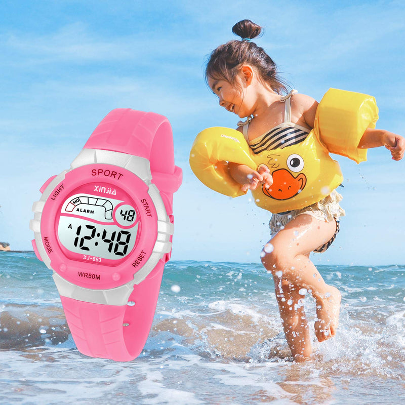 Kids Digital Watches for Girls Boys 50M(5ATM) Waterproof Multi-Functional WristWatches for Children Pink - LeoForward Australia