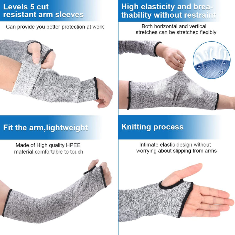  [AUSTRALIA] - 2 Pairs Cut Resistant Sleeves - Arm Protectors for Thin Skin and Bruising - Heat Resistant Welding Sleeves with Thumb Hole for Men Women, Safety Protective Arm Guards for Welding Gardening Kitchen