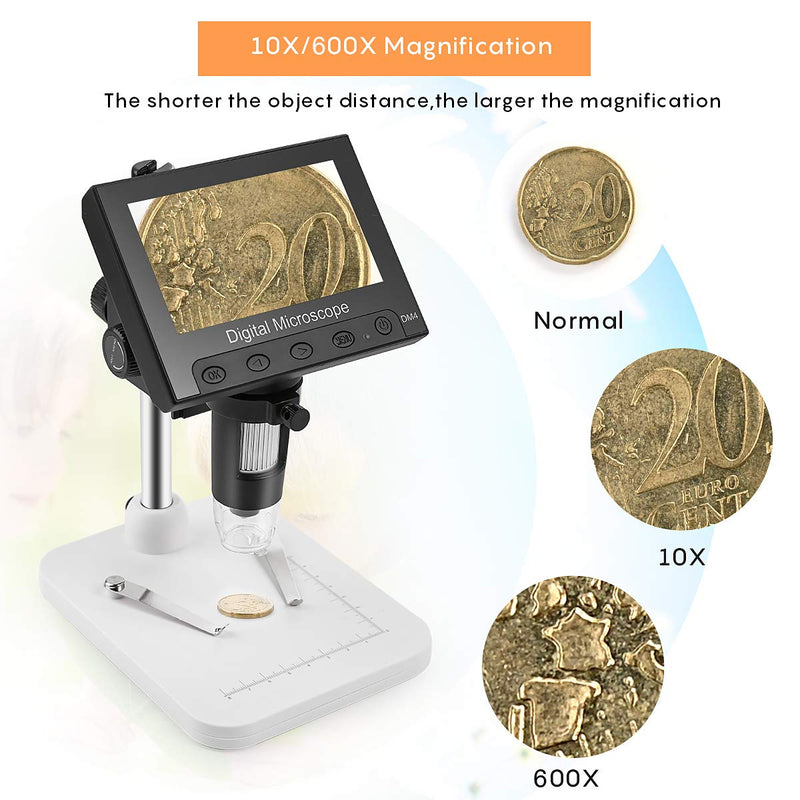  [AUSTRALIA] - LCD Digital Microscope, Amoper 4.3 inch Coin Microscope 10X-600X Magnification Video Camera Recorder with Rechargeable Battery for Adults Repair Soldering Jewelry Kids Outside Use