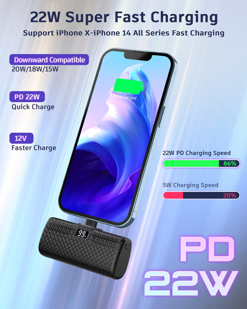  [AUSTRALIA] - GIN FOXI Portable Charger for iPhone, 22W PD Super Fast Charging Upgraded 5000mAh Small Portable Charger Power Bank Smart LCD Display Mini Portable Phone Charger Battery Pack for iPhone Airpods, Black