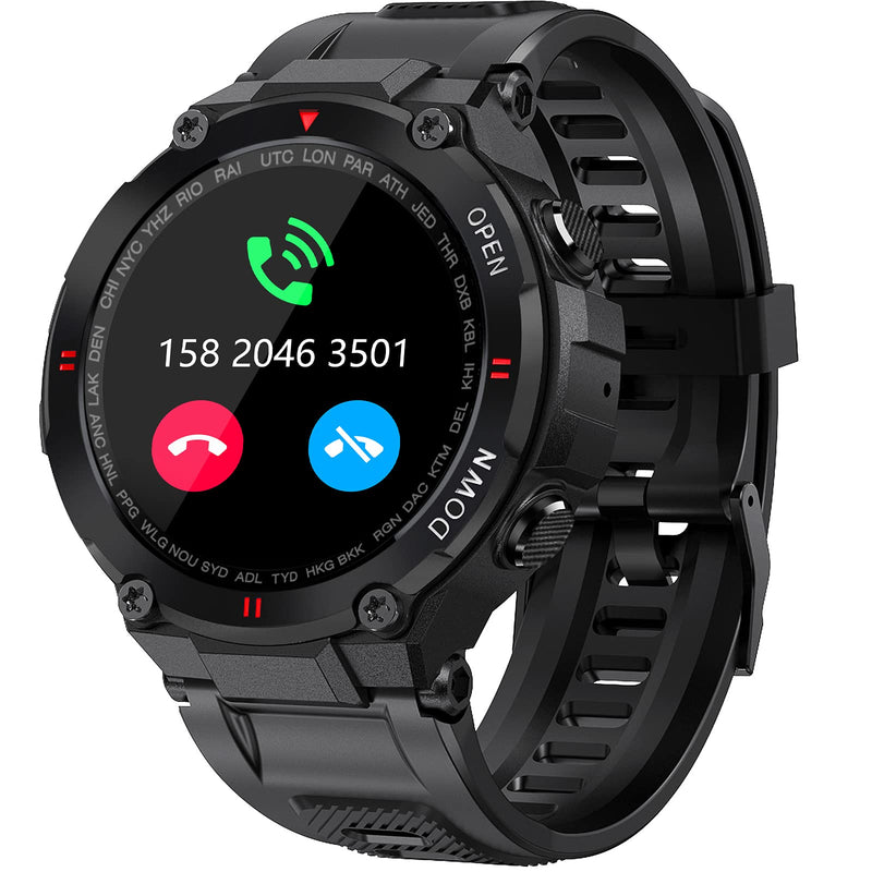  [AUSTRALIA] - Military Smart Watch for Men Outdoor Waterproof Tactical Smartwatch Bluetooth Dail Calls Speaker 1.3'' HD Touch Screen Fitness Tracker Watch Compatible with iPhone Samsung Black 1