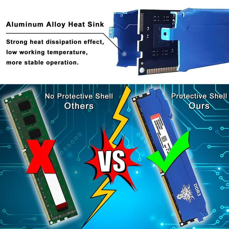  [AUSTRALIA] - DDR3 8GBx2 (16GB kit) 1600MHz PC3-12800 CL11 240Pins 1.5V Non-ECC Unbuffered UDIMM Desktop Memory RAM (Blue) 16GB Kit(2x8GB) Blue-Desktop