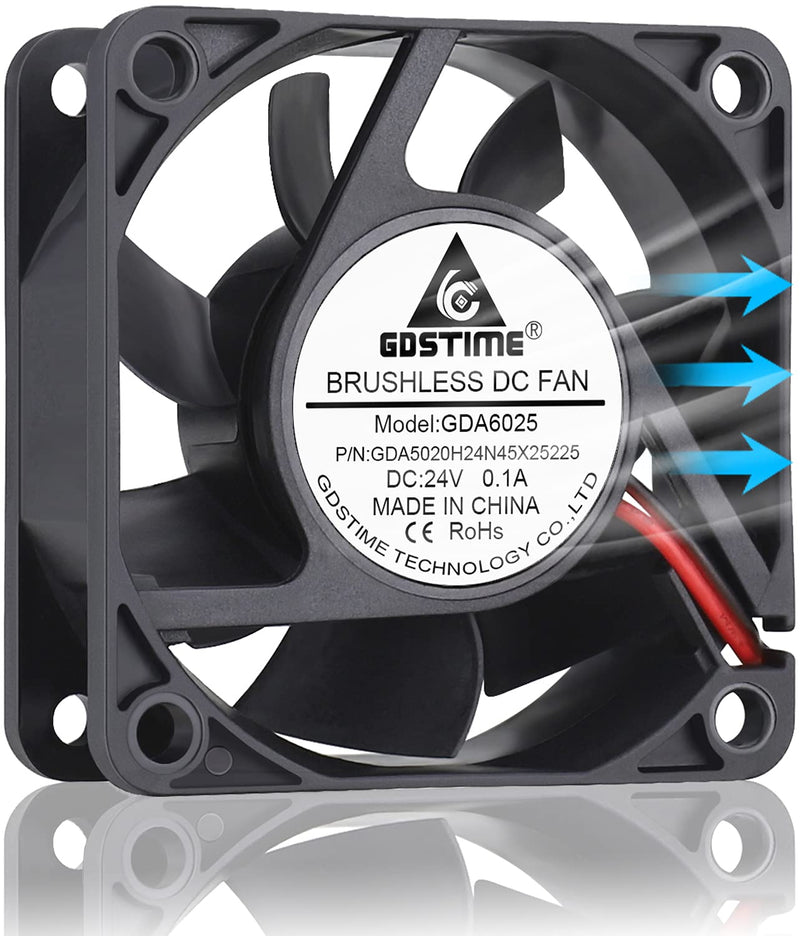  [AUSTRALIA] - GDSTIME 60mm x 60mm x 25mm 6cm 2 Wire Dc 24v Brushless Cooling Fan