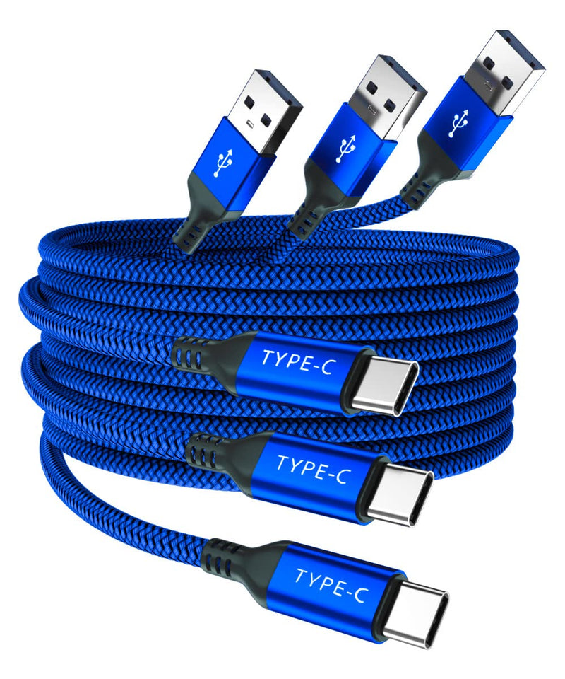  [AUSTRALIA] - USB Type C Charger Cable 3-Pack 1.5/3.3/6.6FT,Charging Cord for Samsung Galaxy Note 9 S10 S9 S8 S10E 10 Plus S20 S21 21 Ultra 20,A10E A01 A11 A21 A20 A50 A51 A52 A71 A72,Tab A 10.1 A7 10.4 S7 S6 Lite Blue