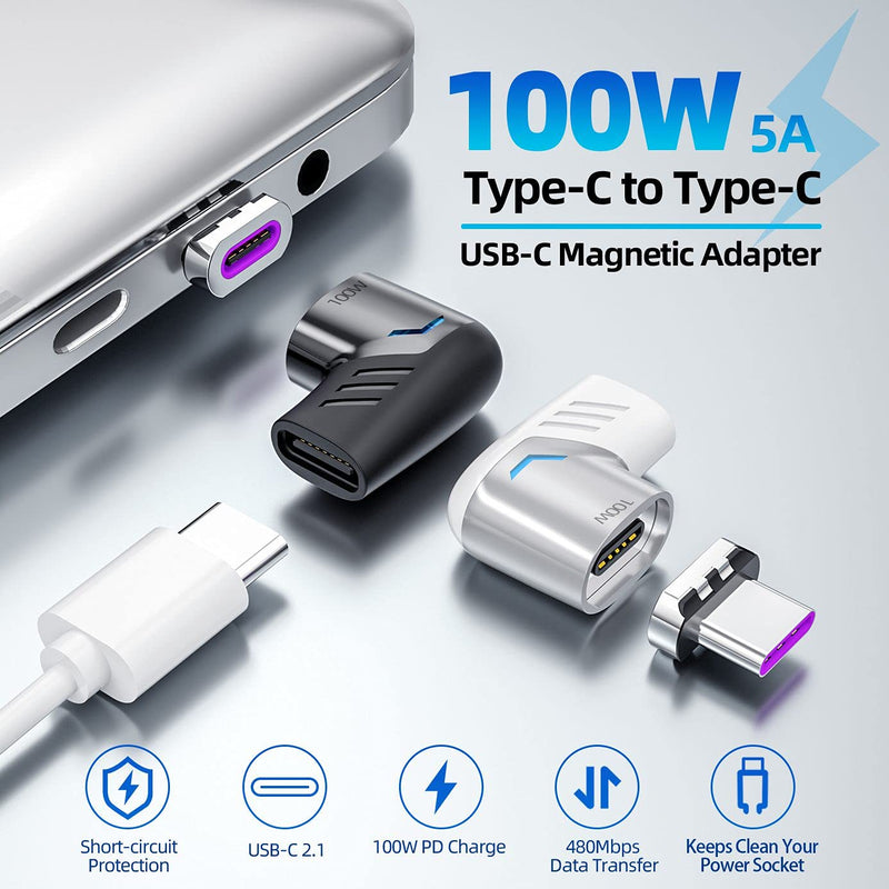  [AUSTRALIA] - Sisyphy Magnetic USB C Adapter 5Pins Type C Connector, Support USB PD 100W Quick Charge, 480Mbp/s Data Transfer, No Video Output, Compatible for MacBook Pro/Air and Mostly USBC Devices 1Pack*Black