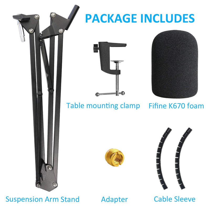  [AUSTRALIA] - Mic Stand For Fifine K670 670B, Boom Arm with Windscreen and Cable Sleeve Compatible with Fifine USB Podcast Microphone, Professional Adjustable Suspension Boom Scissor Mic Stand by YOUSHARES