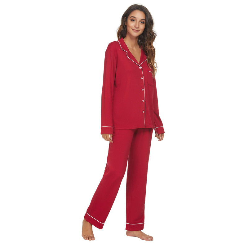 HEARTNICE Button up Pajama Set for Women, Long Sleeve Pajamas Lightweight Pjs Set Soft Sleepwear Burgundy-b Small - LeoForward Australia
