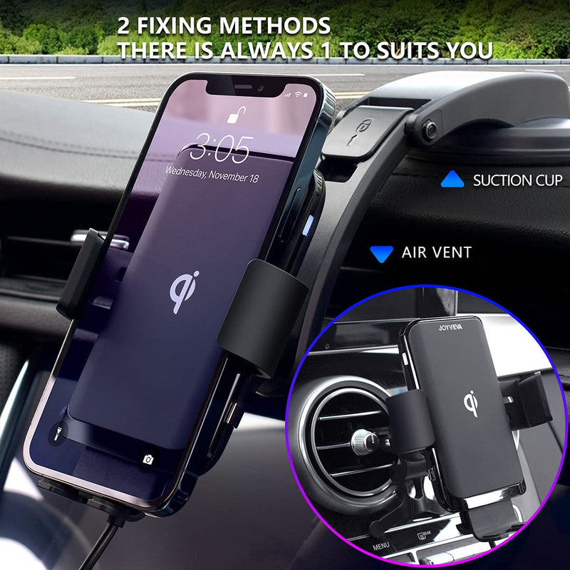  [AUSTRALIA] - JOYVEVA Wireless Car Charger, Fast Charging Auto Clamping Car Mount, Air Vent Dashboard Car Phone Holder for iPhone13 Series/12/11/X/XR/Pixel 6/Galaxy Note21 Ultra/S21(with QC3.0 Car Adapter)