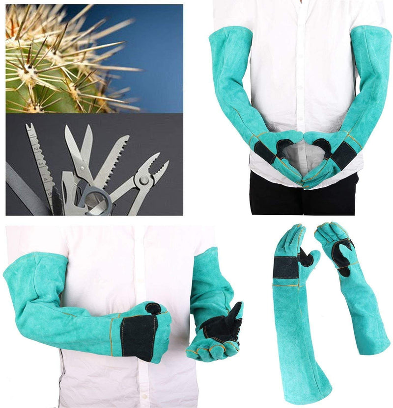  [AUSTRALIA] - AOWPFVV Animal Handling Gloves Bite Proof Leather for Dog,Cat Scratch,Falcon,Reptile,Snake,Long Welding Gloves Light Green