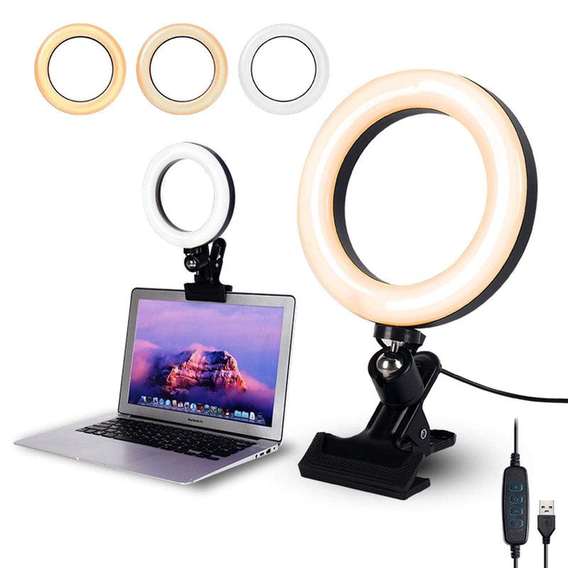  [AUSTRALIA] - Video Conference Lighting,6.3" Selfie Ring Light with Clamp Mount for Video Conferencing,Webcam Light with 3 Light Modes&10 Level Dimmable for Laptop/PC Monitor/Desk/Bed/Office/Makeup/YouTube/TIK Tok