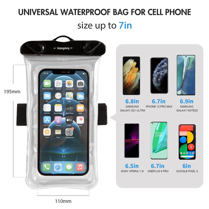  [AUSTRALIA] - Holengdung [2-Pack] Universal Floating Waterproof Phone Pouch Dry Bag for iPhone 13 12 11 Pro Max Mini Xs Max XR X 8 Plus, Galaxy S21 Ultra S21+ S21 S20 Ultra S20+ /Note20 Ultra 20 10+, Pixel up to 7" White+Black