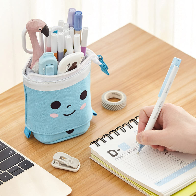  [AUSTRALIA] - ANGOOBABY Cute Pencil Case Standing Pen Holder Telescopic Makeup Pouch Pop Up Cosmetics Bag Stationery Office Organizer Box for Girls Students Women Adults (Blue) BLUE