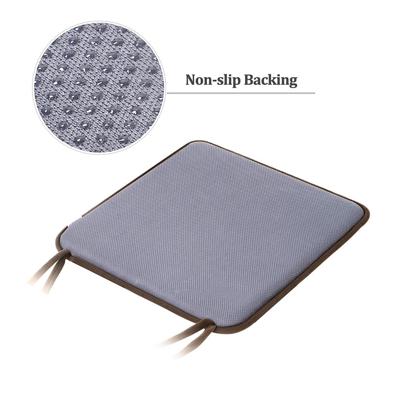  [AUSTRALIA] - Dining Chair Pads,2 Pack Non Slip Memory Foam Kitchen Chair Cushions Pads with Ties and Gripper Backing by Shinnwa(16" Square,Velvet Brown)