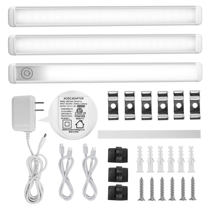 LED Under Cabinet Lighting dimmable - GONOTO Under Cabinet Light hardwired120V ETL Adapter,Tool-Free Install Kitchen Accent Lights,Touch on/Off/Dimmer Under Counter Lights,Natural White 4000K 3pack - LeoForward Australia