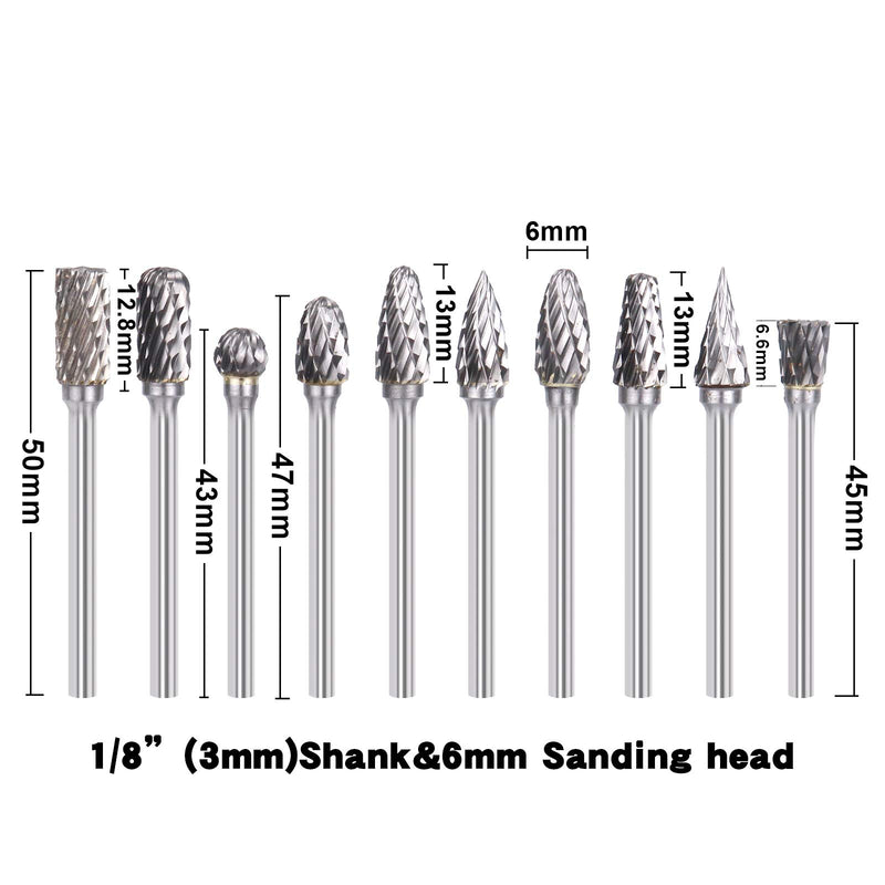 Double Cut Carbide Rotary Burr Set Tungsten Steel for Woodworking,Drilling, Engraving, Polishing - 1/8" Shank, 1/4" Head Length 10Pcs by ROOCBIT - LeoForward Australia