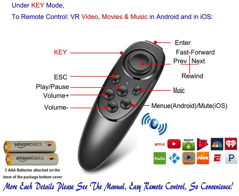  [AUSTRALIA] - VR Remote Controller Gamepad Bluetooth Control VR Video, Game, Selfie, Flip E-Book/PPT/Nook Page, Mouse, in Virtual Reality Headset PC Tablet Laptop iPhone Smart Phone VR-Remote With Battery