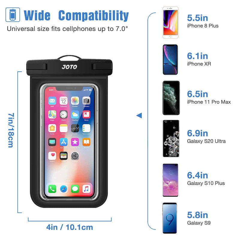  [AUSTRALIA] - JOTO Universal Waterproof Phone Pouch up to 7 inch, Dry Bag Underwater Case for iPhone 13 Pro Max 12 11 XS XR 8 7 Plus, Galaxy S21 Ultra/A42/S10 Note10,Moto,Pixel -4 Pack, 2Black/2Clear