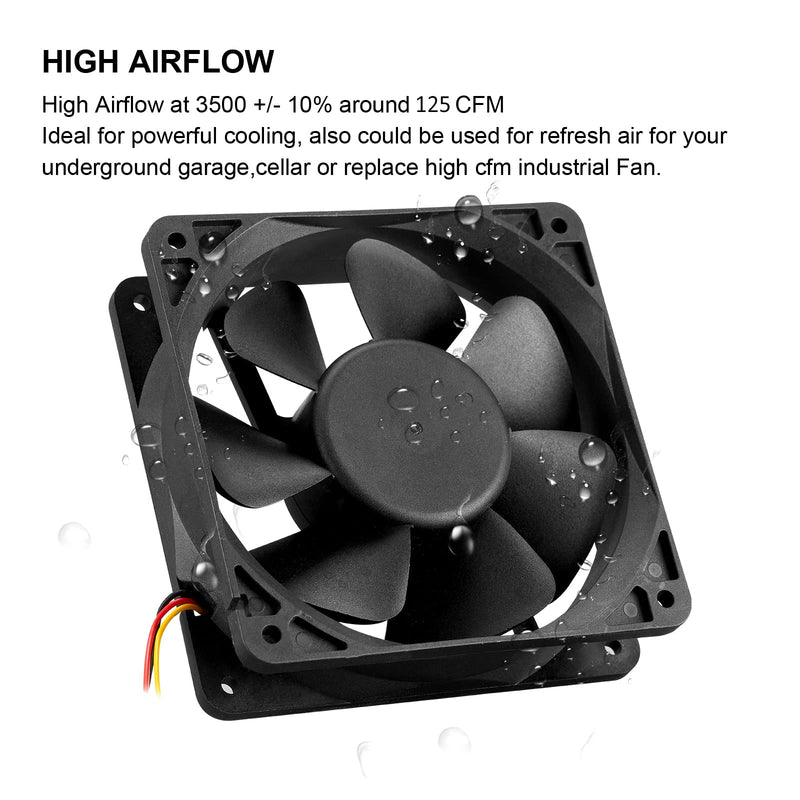  [AUSTRALIA] - 120mm 12V IP65 Waterproof Fan High Speed 12V DC 120mm 12038 3Pin Ventilation Cooling Fan 3500RPM