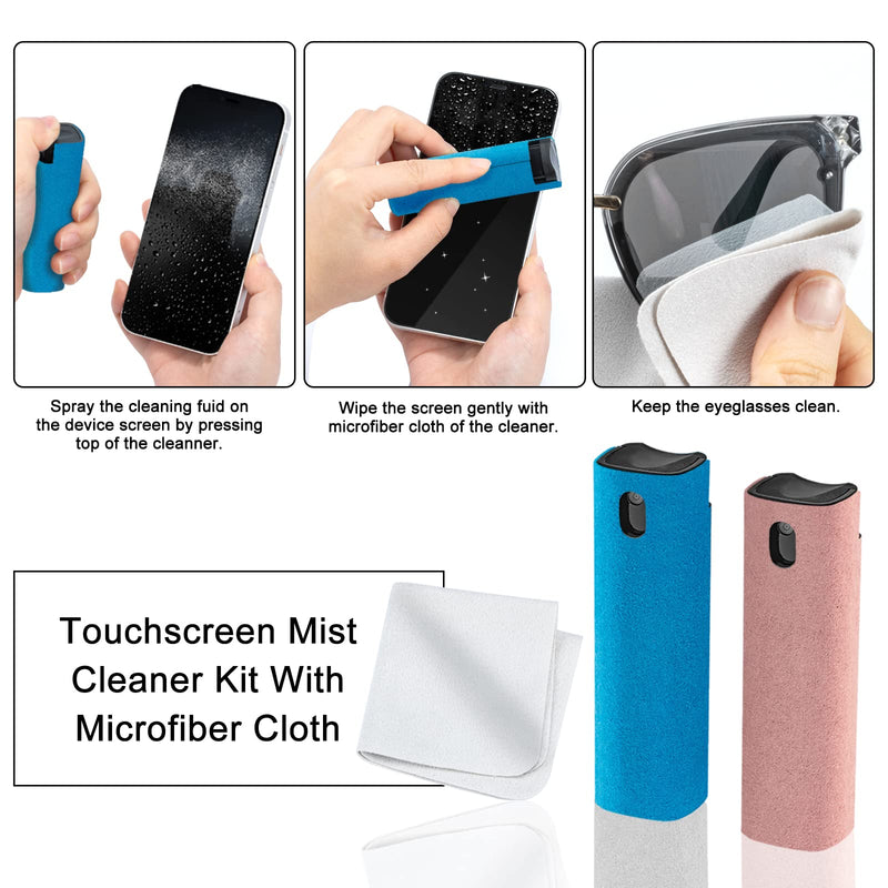  [AUSTRALIA] - 2 Pack Touchscreen Mist Cleaner, DauMeiQH iPad Screen Cleaner Spray and Wipe for Laptop, Computer, iPhone, Phone, MacBook Pro, Car Screen, Electronic Cleaning Kit for Eyeglass and Airpod (Pink Blue) Navy Blue, Pink