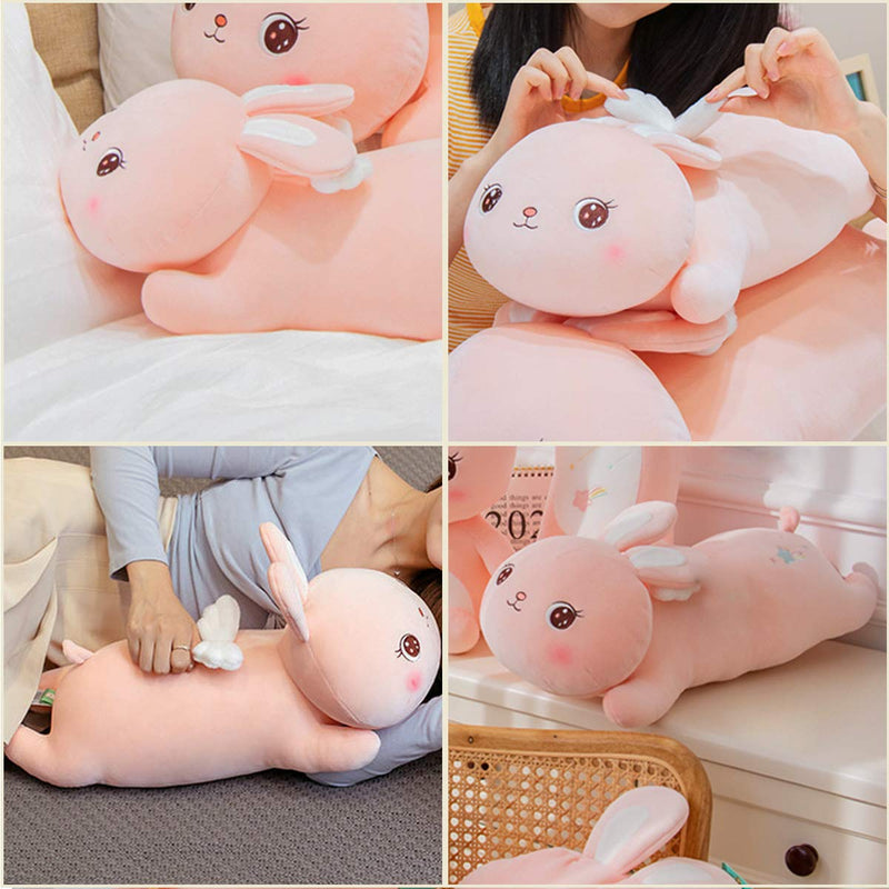  [AUSTRALIA] - 19.6" Pink Bunny Plush Stuffed Animal Pillow,Super Soft Cartoon Hugging Pillow Bunny Plush Toys,Cute Rabbit Doll Throw Pillow with Wings Coral