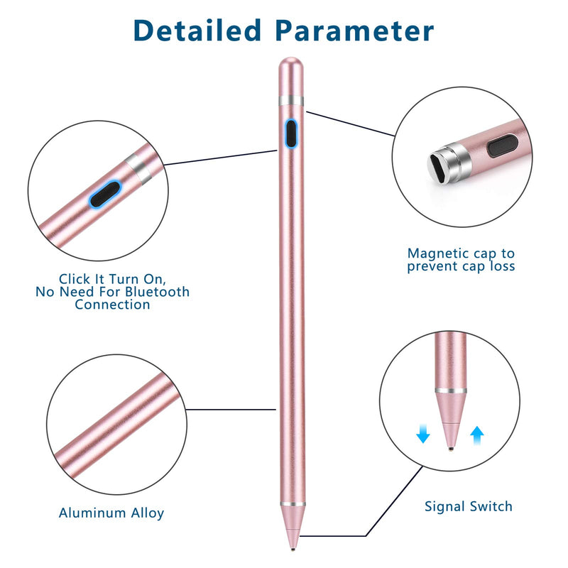  [AUSTRALIA] - Active Stylus Pen for Touch Screens, Rechargeable Pencil Digital Stylus Pen Compatible with iPad and Most Tablet (Rose) Rose