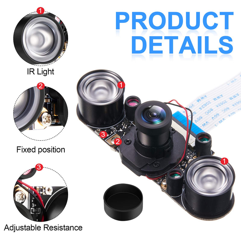  [AUSTRALIA] - 2 Sets for Raspberry PI Camera 1080P Webcam 5MP OV5647 Sensor Day and Night Vision IR-Cut Video Camera Focus Adjustment for Raspberry Pi RPi 4 3 B B+ 2B 3A+ 2 1 Camera