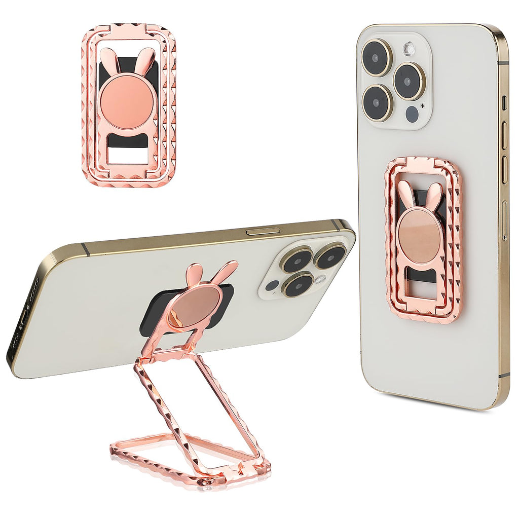  [AUSTRALIA] - Cobee Foldable Phone Ring Holder Finger Kickstand, Cute Rabbit Shaped Metal Phone Holder Adjustable Bunny Phone Grip Dual Direction Rotating Cell Phone Stand for Phone Case Car Mount(Rose Gold) Rose Gold