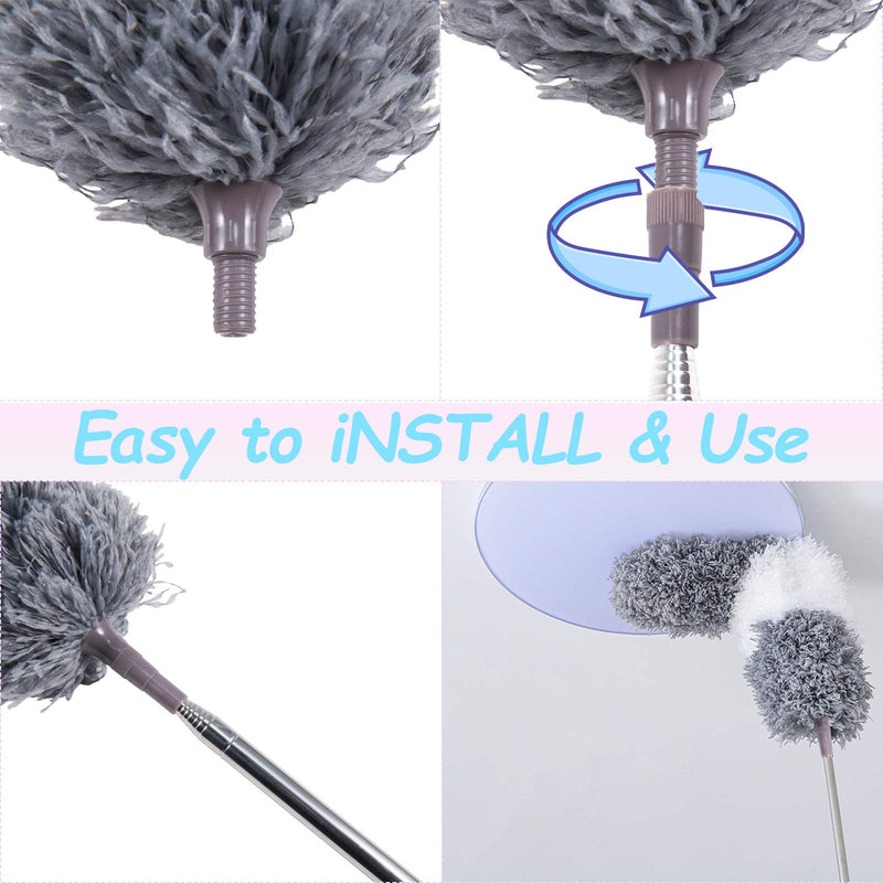 Microfiber Duster, with Extension Pole(Stainless Steel) 30 to 100 Inches, Reusable Bendable Dusters, Washable Lightweight Dusters for Cleaning Ceiling Fan, High Ceiling, Blinds, Furniture, Cars - LeoForward Australia