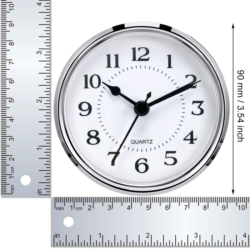  [AUSTRALIA] - Hicarer 3-1/2 Inch (90 mm) Quartz Clock Fit-Up/Insert with Arabic Numeral, Quartz Movement (Silver Rim) Silver Rim