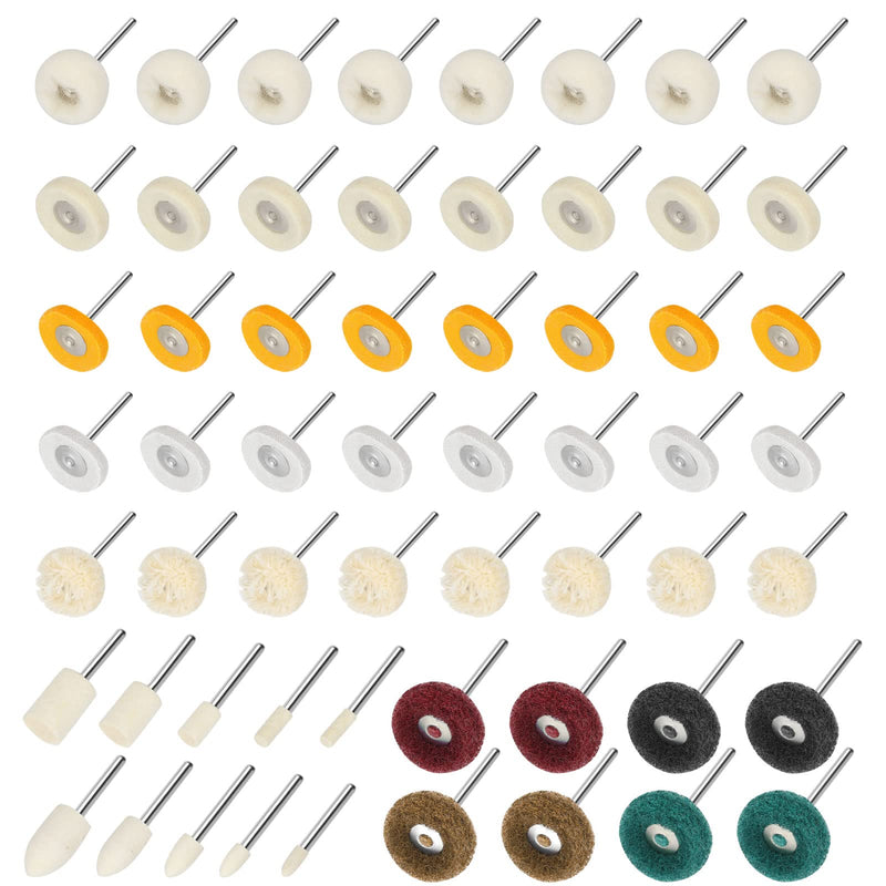  [AUSTRALIA] - EEEKit Abrasive Polishing Discs 58 PCs 1 Inch with 1/8" (3 mm) Shank Polishing Disc, Wool Felt Mounted Mandrel, Mini Brush Polishing Set for Dremel Rotary Tool Grinder, Metal, Jewelry, Glass