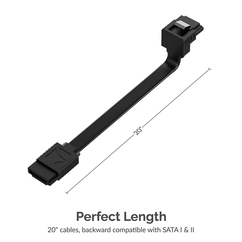  [AUSTRALIA] - Sabrent SATA III (6 Gbit/s) Right Angle Data Cable with Locking Latch for HDD/SSD/CD and DVD Drives (3 Pack - 20-Inch) in Black (CB-SRK3)