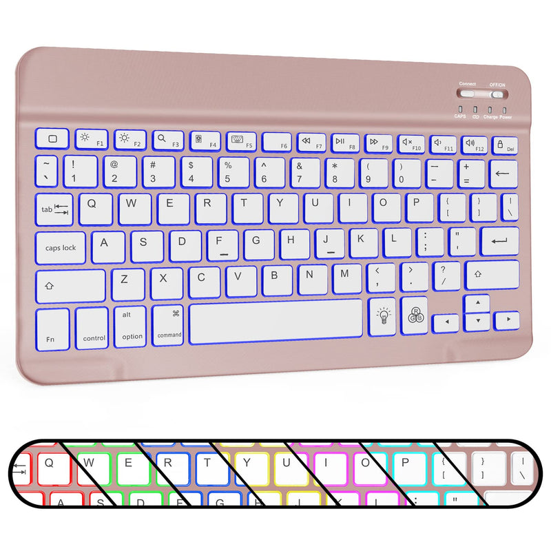  [AUSTRALIA] - Bluetooth Keyboard, OMOTON Wireless Rechargeable Keyboard for iPad, iPad Pro, iPad Mini, iPad Air with Illuminated LED (Rose Gold) Rose Gold