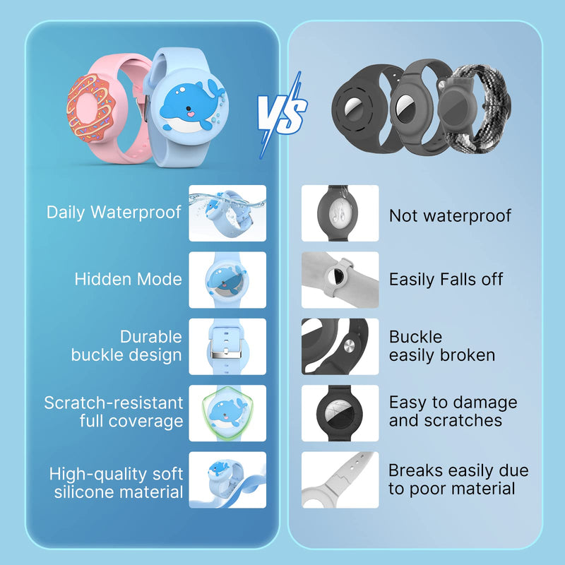  [AUSTRALIA] - Waterproof Air tag Bracelets For Kids (2 Pack) - Soft Silicone Hidden Air tag Wristband - Lightweight GPS Tracker Holder Compatible with Apple Airtag Watch Band For Child (Whale & Donut) Whale & Donut