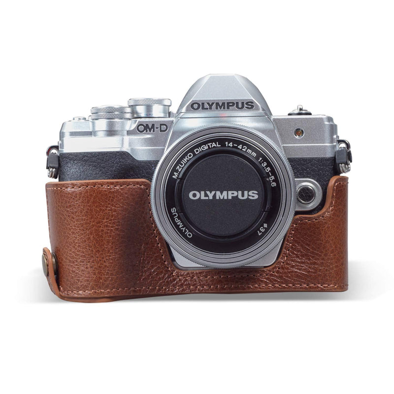  [AUSTRALIA] - MegaGear MG1935 Ever Ready Genuine Leather Camera Half Case Compatible with Olympus OM-D E-M10 Mark IV - Brown