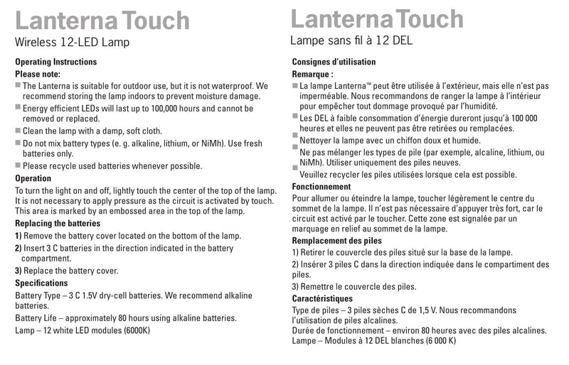 LIGHT IT! by Fulcrum, Lanterna Touch, LED Wireless Touch Lamp, White, Single - LeoForward Australia