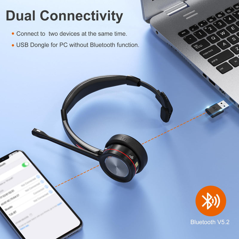  [AUSTRALIA] - Yexatel Bluetooth PC Headset V5.2, Noise Cancelling Microphone, 30H Talk Time, Single Ear Wireless Headset for PC Laptop Computer Cell Phone, Cordless Headset for Trucker Office Working from Home Y890BT Single Ear