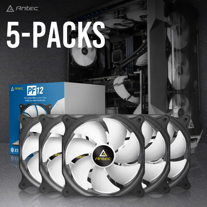  [AUSTRALIA] - Antec 120mm Case Fan, PC Case Fan High Performance, 3-pin Connector, PF12 Series 5 Packs 3-pin 5 pcs