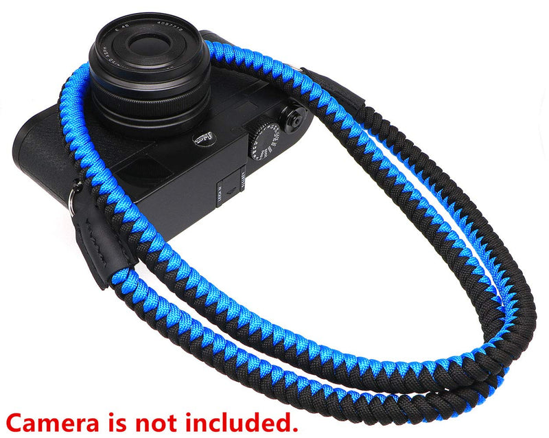  [AUSTRALIA] - HITHUT Paracord Woven Camera Neck Shoulder Strap Belt Hand Made For Canon Nikon Sony Olympus Pentax Fujifilm Panasonic SLR DSLR Digital Mirrorless Cameras 42 inch Black Blue 105cm/42inch