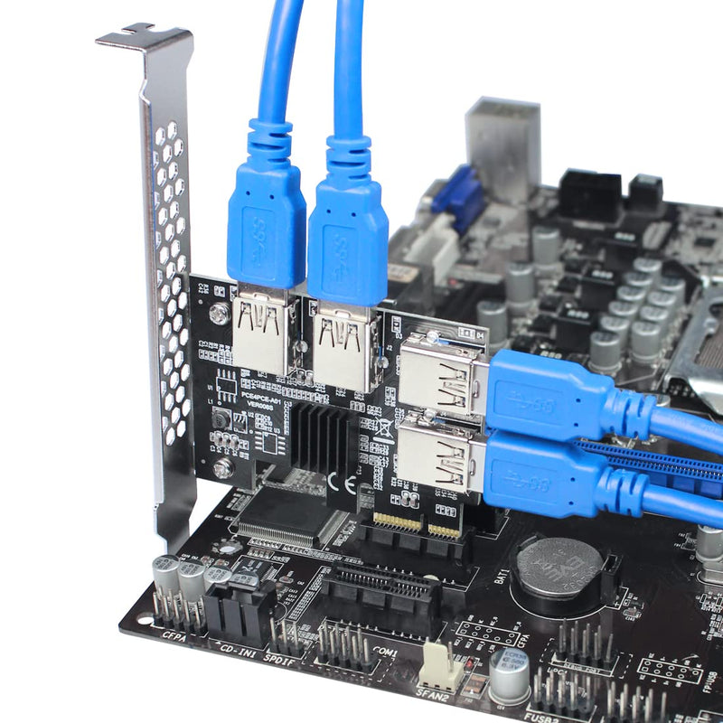  [AUSTRALIA] - JMT PCI-E 1x to 16x Riser Card PCI-Express 1 to 4 Slot PCIe USB3.0 Adapter Port Multiplier Miner Card for BTC Bitcoin Miner Mining (No Cable) No Cable