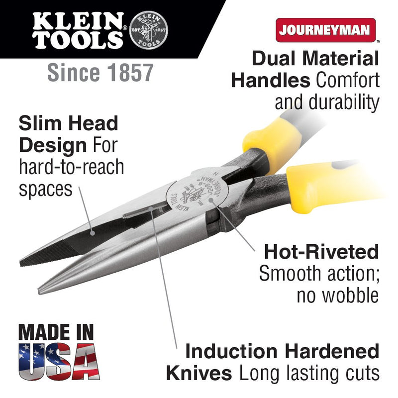  [AUSTRALIA] - Klein Tools J203-7 Long Nose Side-Cutter Pliers, Induction-Hardened Cutting Knives with Hot-Riveted Joints and Slim Heads, 7-Inch