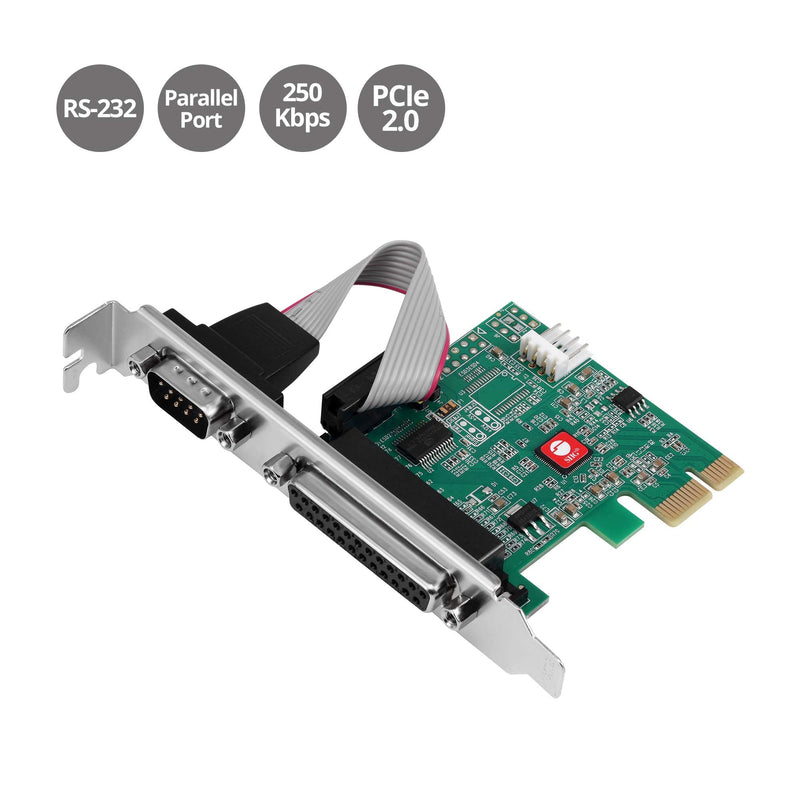  [AUSTRALIA] - SIIG Single Serial Port / RS-232 and Single Parallel Port PCIe Card Compatible with 16C550 UART (JJ-E20311-S1) Serial Port x1 & Parallel Port x1