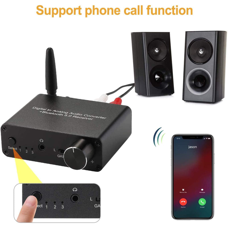  [AUSTRALIA] - 192kHz Digital to Analog Converter Bluetooth 5.0 Receiver DAC with 16-300Ω Headphone Amplifier Optical/Coaxial to RCA 3.5mm Audio Output with Volume Control for TV Phone Tablet (Normal, Basic) normal