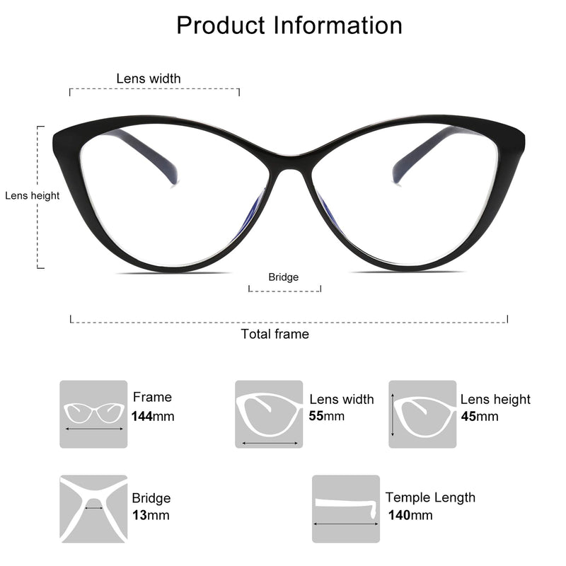 SOJOS Oversized Cateye Blue Light Blocking Glasses Women TR90 Lightweight Frame Computer Eyeglasses SJ5057 C1 Black Frame Anti-Blue Light Lens - LeoForward Australia