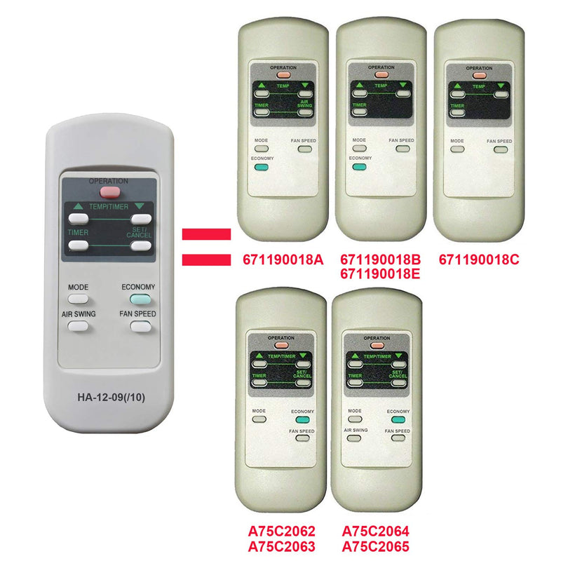 HA-12-09/10 Replacement for Panasonic Air Conditioner Remote Control 671190018A 671190018B Works for CW-XC54HU CW-XC55HU CW-XC63HK CW-XC63HU CW-XC64HK CW-XC64HU CW-XC65HU CW-XC83GU CW-XC83HK CW-XC83HU - LeoForward Australia